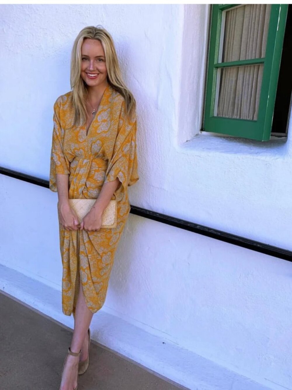 Vetiver Retrograde Kimono Dress- Mustard XS